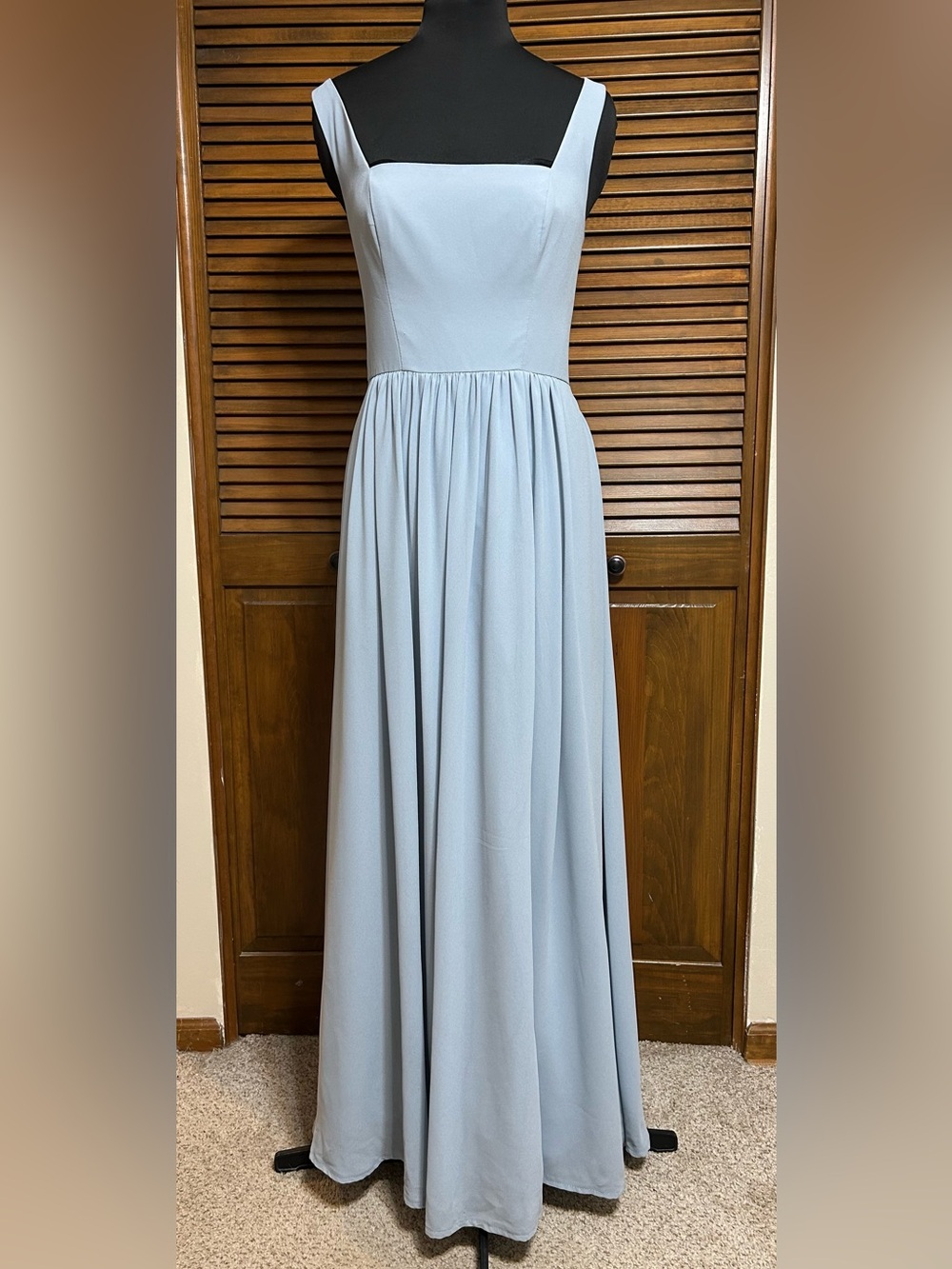 Davids Bridal Dusty Blue Chiffon Long Dress Front Slit & Side Pockets Size 8